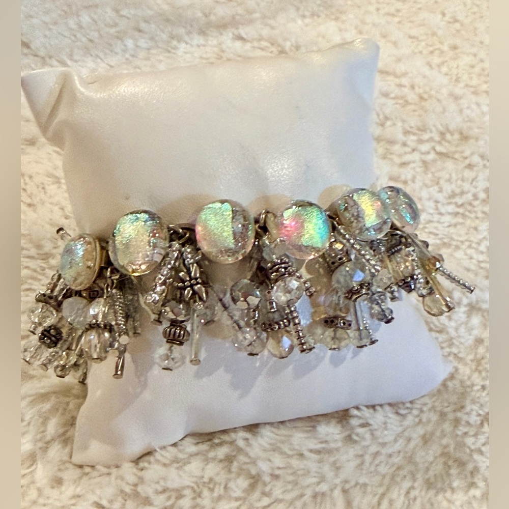 Vintage Iridescent Crystal Charm Bracelet